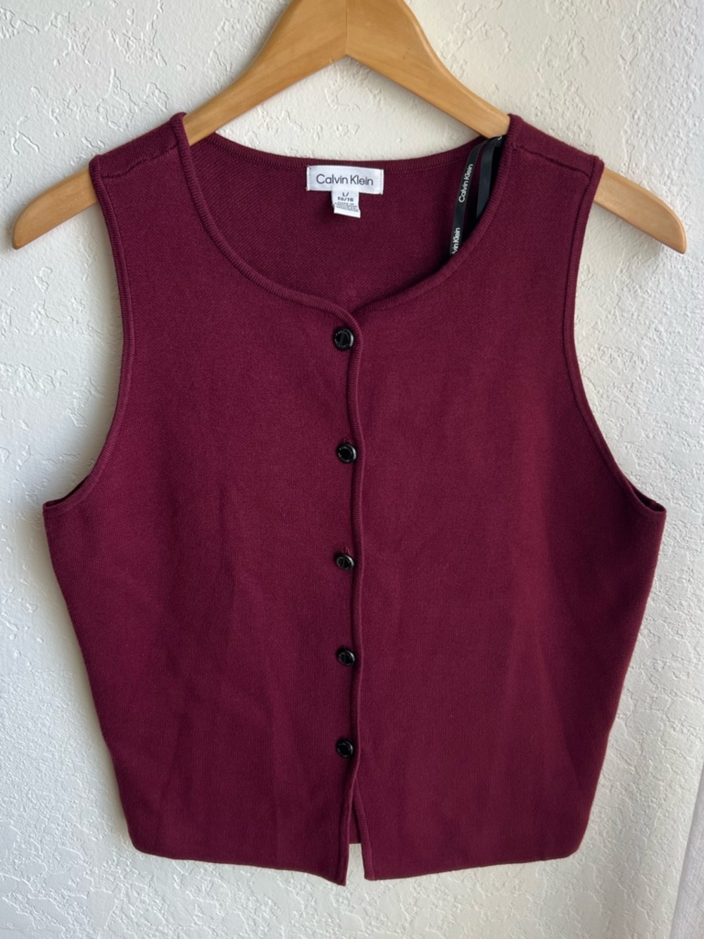 Calvin Klein Women's Maroon Button-Front Knit Vest